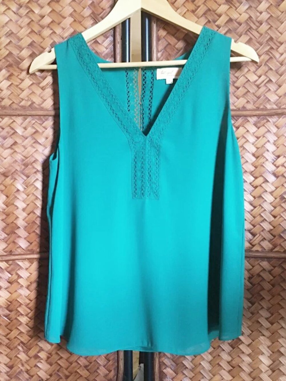 Lost April Teal Blue Crochet Trim Tunic Tank Top Large